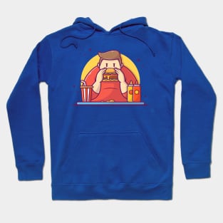 Fat Guy Eating Burger, Soft Drink, Mustard And Sauce Cartoon Hoodie